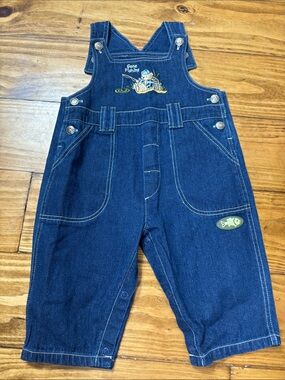 First Moments Size 3-6 Months Gone Fishing 100% Cotton Denim Overalls